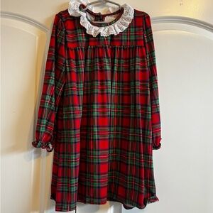 Red Plaid Dress with Lace Collar